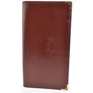CARTIER: Burgundy, Leather & "Double C" Logo Long Checkbook Wallet (qu)